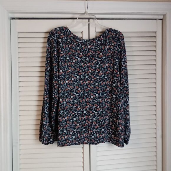 Lucky Brand Blouse Size XXL Blue Floral Square Neck Boho Flowy Long Sleeve - Picture 2 of 6